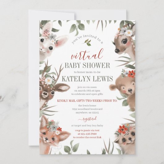 Woodland Greenery Virtual Baby shower Kaart (Voorkant)