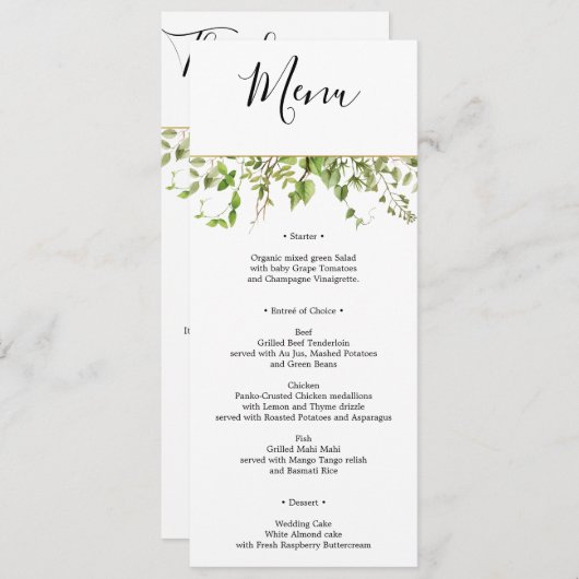 Woodland Greenery Wedding Menu en dank je wel Kaart (Voorkant / Achterkant)