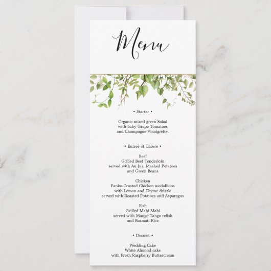 Woodland Greenery Wedding Menu en dank je wel Kaart (Voorkant)