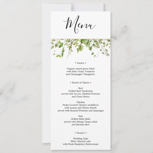 Woodland Greenery Wedding Menu of Vrijgezellenfees Kaart (Voorkant)