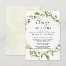 Woodland Greenery Wedding Postponed Notice