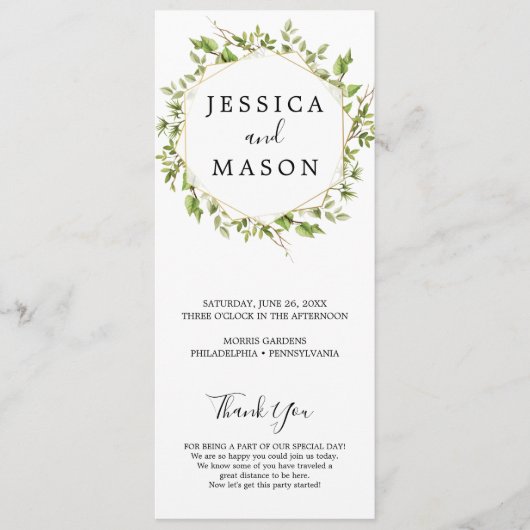 Woodland Greenery Wedding Programme Programmakaart (Voorkant)