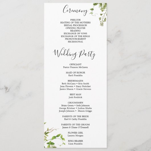 Woodland Greenery Wedding Programme Programmakaart (Achterkant)