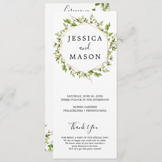 Woodland Greenery Wedding Programme Programmakaart (Voorkant / Achterkant)