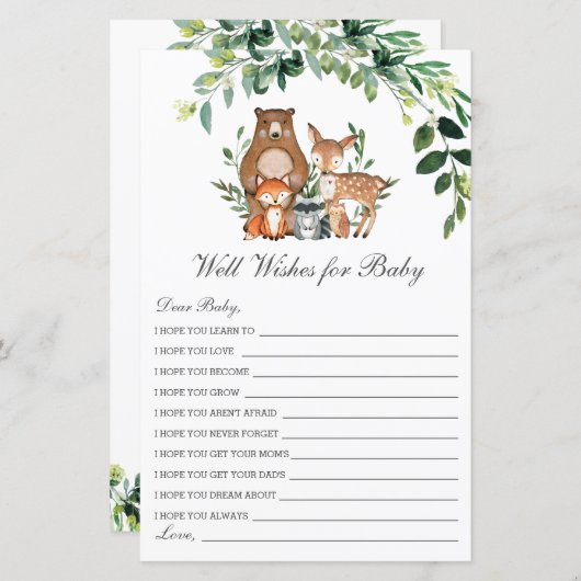 Woodland Greenery Well wil Baby shower Kaart (Voorkant / Achterkant)