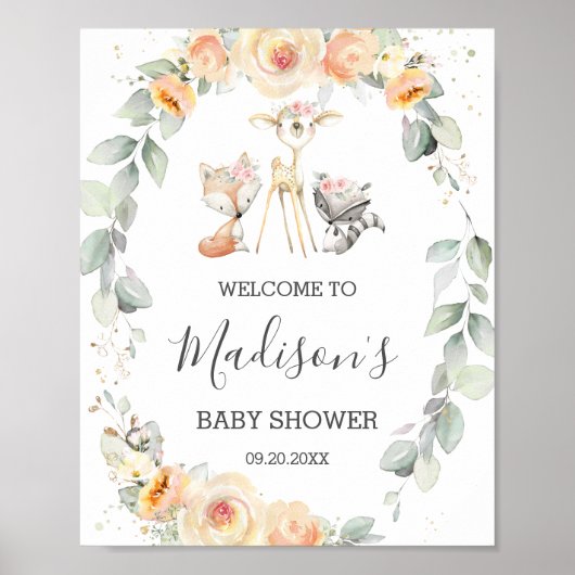 Woodland Greenery Yellow Floral Birthday Welcome P Poster (Voorkant)