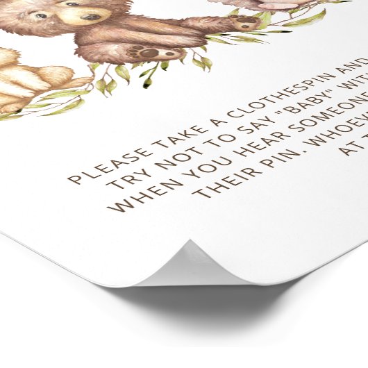 Woodland Greenery Zeg geen Baby-game-Poster Poster (Hoek)