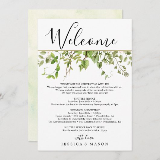 Woodland Greens Wedding Welkom Route Programmakaart (Voorkant / Achterkant)