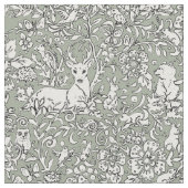 Woodland Grey Green Animal Pattern Deer Fox Rabbit Stof (Close Up)