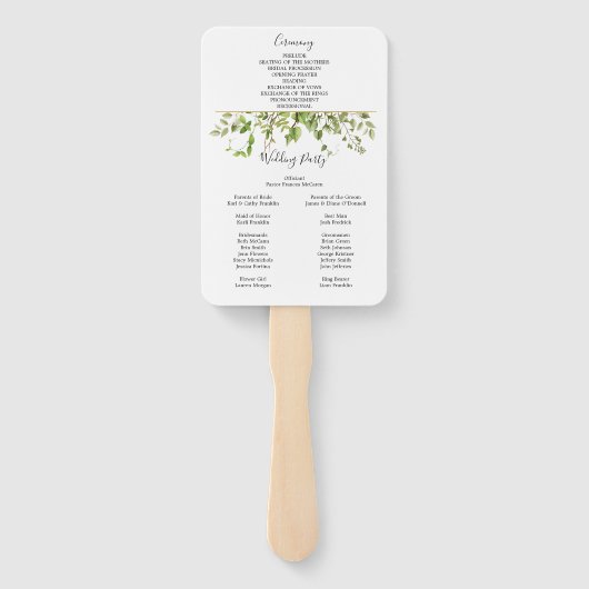 Woodland groen bruiloft fan programma handwaaier (Achterkant)