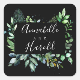 Woodland groen elegante bruiloft vierkante sticker
