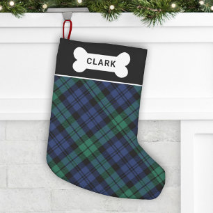 Woodland Groen en Blauwe Tartan Hondenbot Naam Kleine Kerstsok