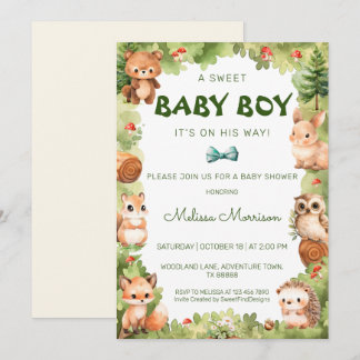 Woodland groen lief baby jongen douche kaart