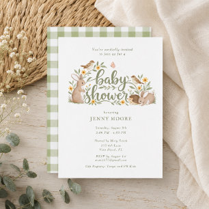 Woodland groene geruite babyshower uitnodiging