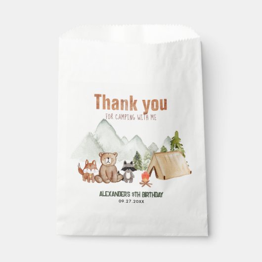 Woodland Happy Camper Camping Verjaardag dank u Bedankzakje (Voorkant)