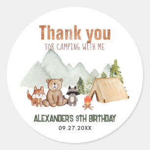 Woodland Happy Camper Camping Verjaardag dank u Ronde Sticker