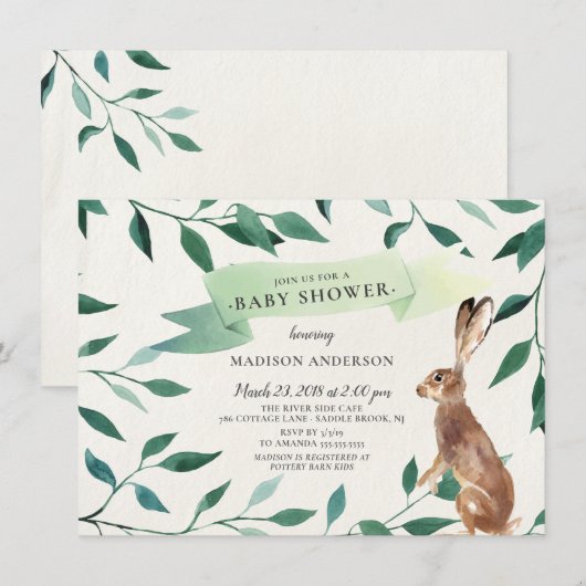 Woodland Hare Neutraal Baby shower Kaart (Voorkant / Achterkant)