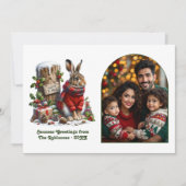 Woodland Hare Rustic Forest Cozy Christmas Photo Feestdagenkaart (Voorkant)