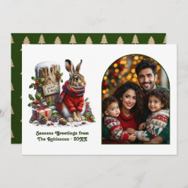 Woodland Hare Rustic Forest Cozy Christmas Photo Feestdagenkaart
