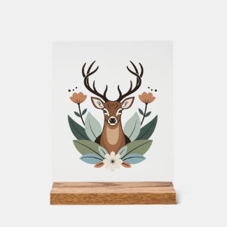 Woodland Harmony – Boho Deer Botanical Illustratio Acryl Bord