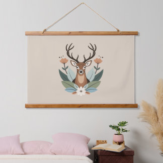 Woodland Harmony – Boho Deer Botanical Illustratio Hangend Wandkleed