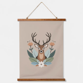 Woodland Harmony – Boho Deer Botanical Illustratio Hangend Wandkleed