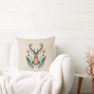 Woodland Harmony – Boho Deer Botanical Illustratio Kussen