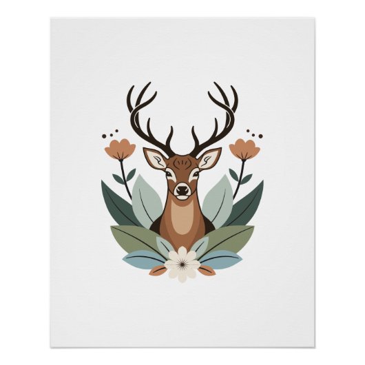 Woodland Harmony – Boho Deer Botanical Illustratio Perfect Poster (Voorkant)