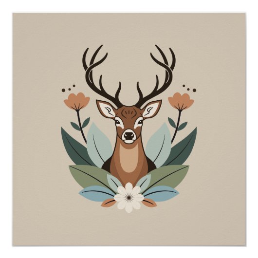 Woodland Harmony – Boho Deer Botanical Illustratio Perfect Poster (Voorkant)