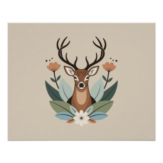 Woodland Harmony – Boho Deer Botanical Illustratio Perfect Poster