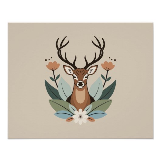 Woodland Harmony – Boho Deer Botanical Illustratio Perfect Poster (Voorkant)