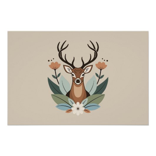 Woodland Harmony – Boho Deer Botanical Illustratio Perfect Poster (Voorkant)