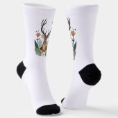 Woodland Harmony – Boho Deer Botanical Illustratio Sokken (Gebogen)