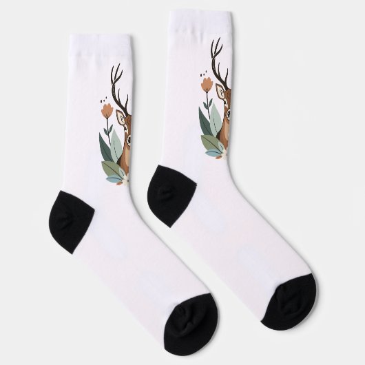 Woodland Harmony – Boho Deer Botanical Illustratio Sokken (Rechts)