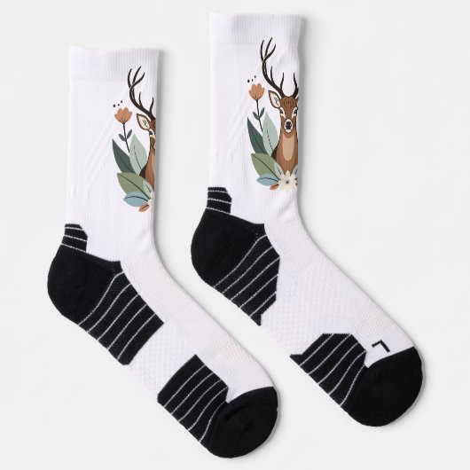 Woodland Harmony – Boho Deer Botanical Illustratio Sokken (Rechts)