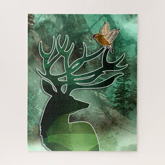 Woodland Harmony Buck with a Hawk Wildlife Legpuzzel (Verticaal)