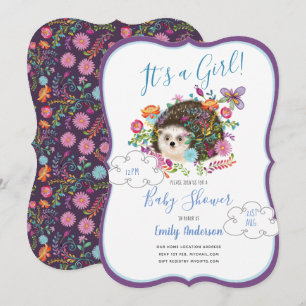 Woodland Hedégel Baby Girl Shower Invitations Kaart