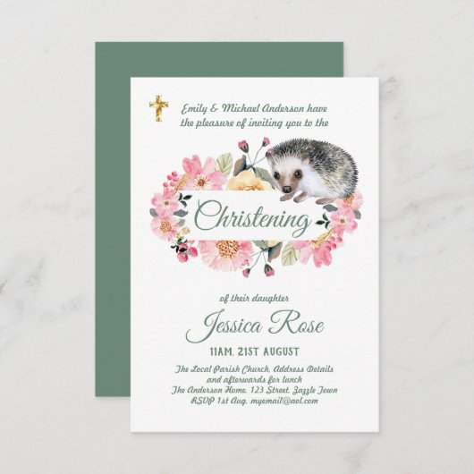 Woodland Hedegel Christening Invites Baptism (Voorkant / Achterkant)