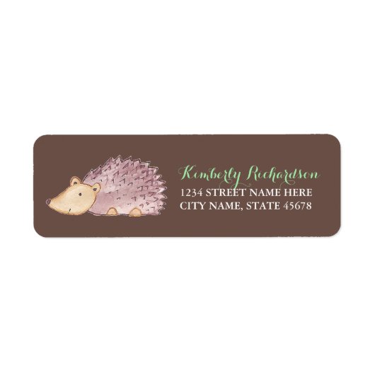 Woodland Hedgehog Adreslabel / Bruin Etiket (Voorkant)