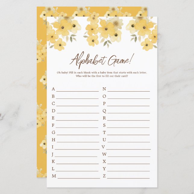 Woodland Hedgehog Baby shower Alphabet (Voorkant / Achterkant)