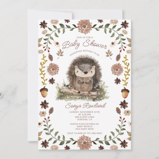 Woodland Hedgehog Baby Shower Kaart (Voorkant)