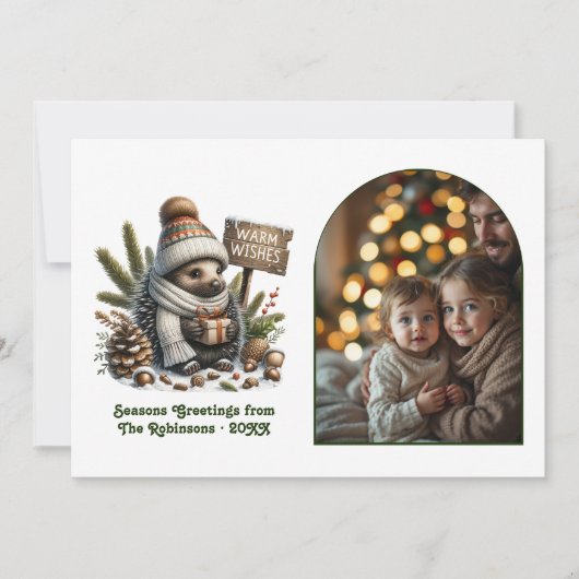 Woodland Hedgehog Cozy Forest Christmas Photo Feestdagenkaart (Voorkant)