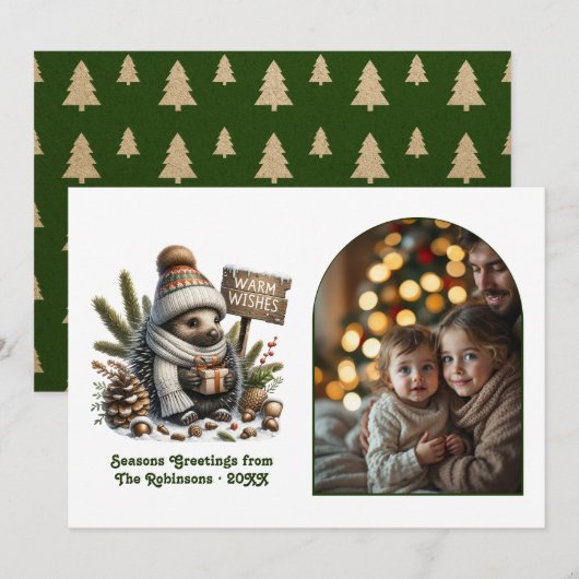 Woodland Hedgehog Cozy Forest Christmas Photo Feestdagenkaart (Voorkant / Achterkant)
