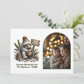 Woodland Hedgehog Cozy Forest Christmas Photo Feestdagenkaart (Staand voorkant)