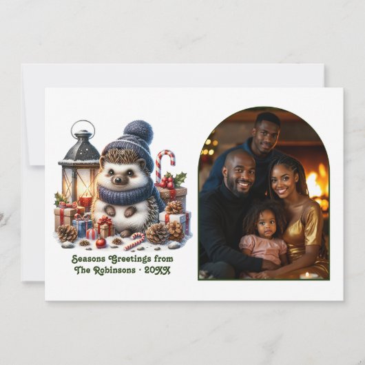 Woodland Hedgehog Cozy Forest Christmas Photo Feestdagenkaart (Voorkant)