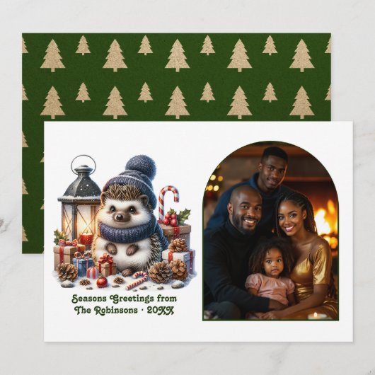 Woodland Hedgehog Cozy Forest Christmas Photo Feestdagenkaart (Voorkant / Achterkant)