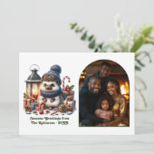 Woodland Hedgehog Cozy Forest Christmas Photo Feestdagenkaart (Staand voorkant)