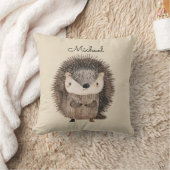 Woodland Hedgehog Faux Linen gepersonaliseerd Kussen (Deken)