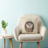 Woodland Hedgehog Faux Linen gepersonaliseerd Kussen (Stoel)