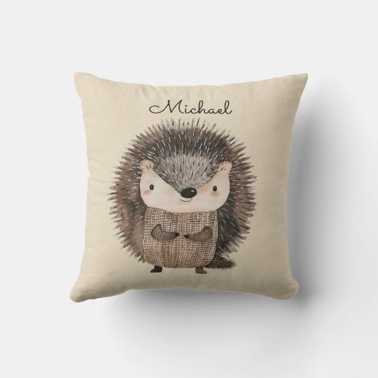 Woodland Hedgehog Faux Linen gepersonaliseerd Kussen (Achterkant)